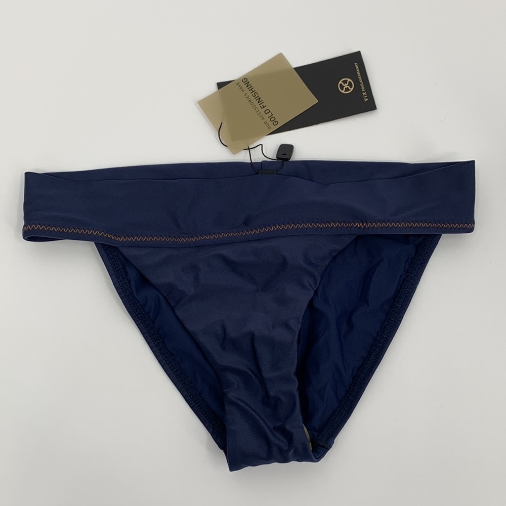 VIX Solid Cutout Bandeau bikini navy blue strapless two piece swim keyhole new S - Picture 3 of 8
